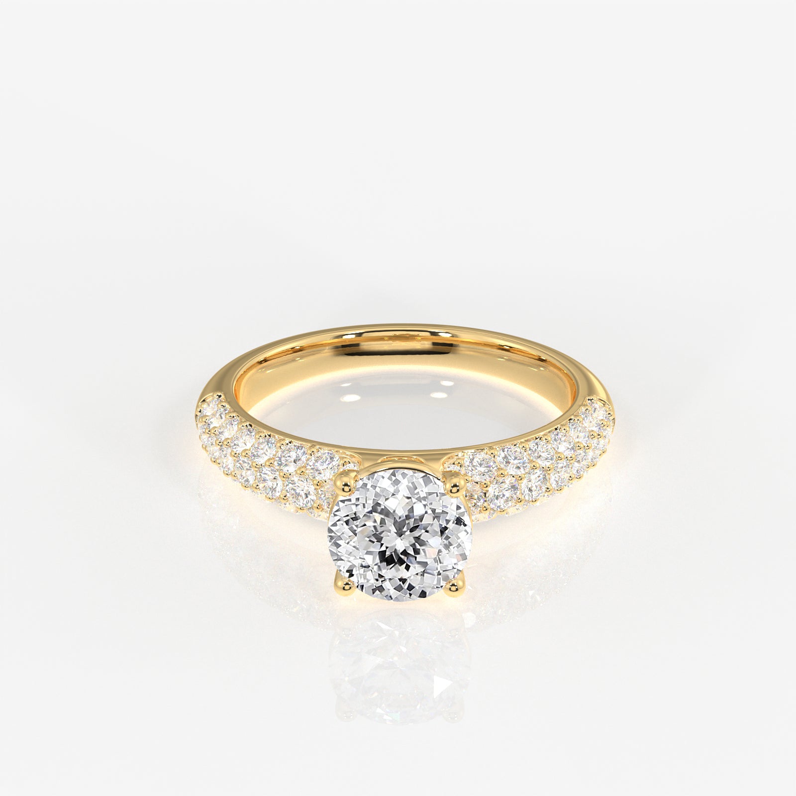 Portuguese Cut Lab Grown Diamond Three Layer Pave 14K Gold Ring