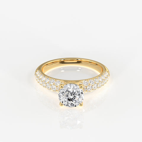Portuguese Cut Lab Grown Diamond Three Layer Pave 14K Gold Ring