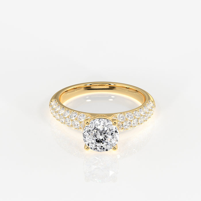 Portuguese Cut Moissanite Diamond Three lane Pave 18K Gold Ring