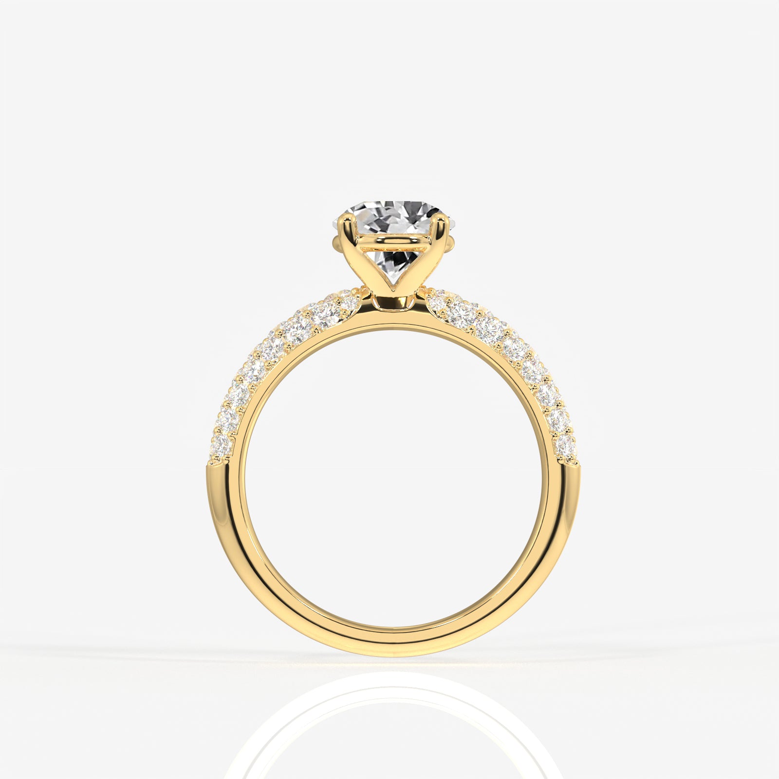 Portuguese Cut Lab Grown Diamond Three Layer Pave 14K Gold Ring