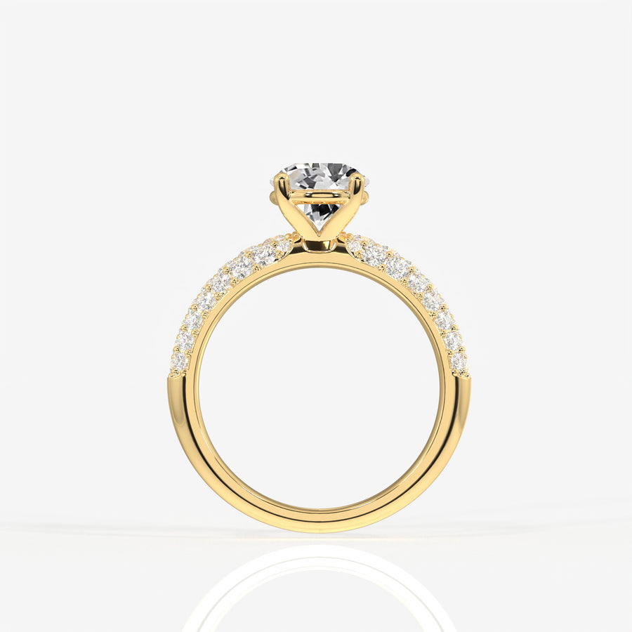Portuguese Cut Lab Grown Diamond Three Layer Pave 14K Gold Ring