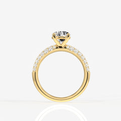 Portuguese Cut Lab Grown Diamond Three Layer Pave 14K Gold Ring