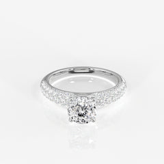 Portuguese Cut Lab Grown Diamond Three Layer Pave 14K Gold Ring