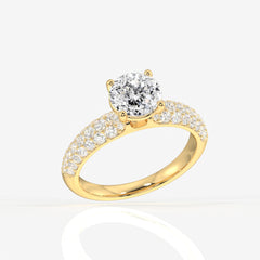 Portuguese Cut Lab Grown Diamond Three Layer Pave 14K Gold Ring