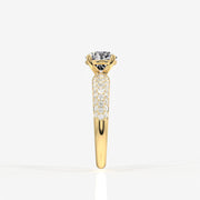 Portuguese Cut Lab Grown Diamond Three Layer Pave 14K Gold Ring