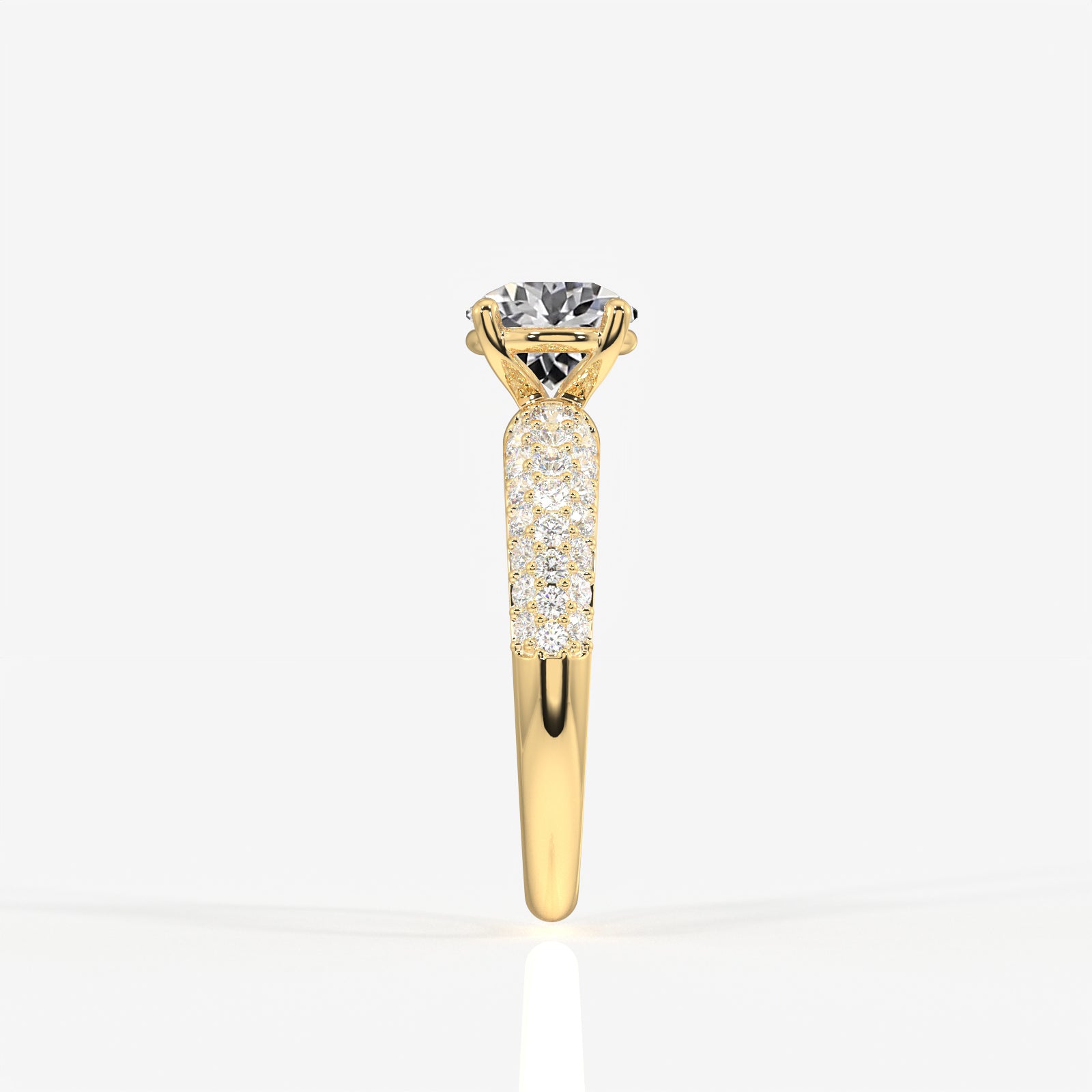 Portuguese Cut Lab Grown Diamond Three Layer Pave 14K Gold Ring