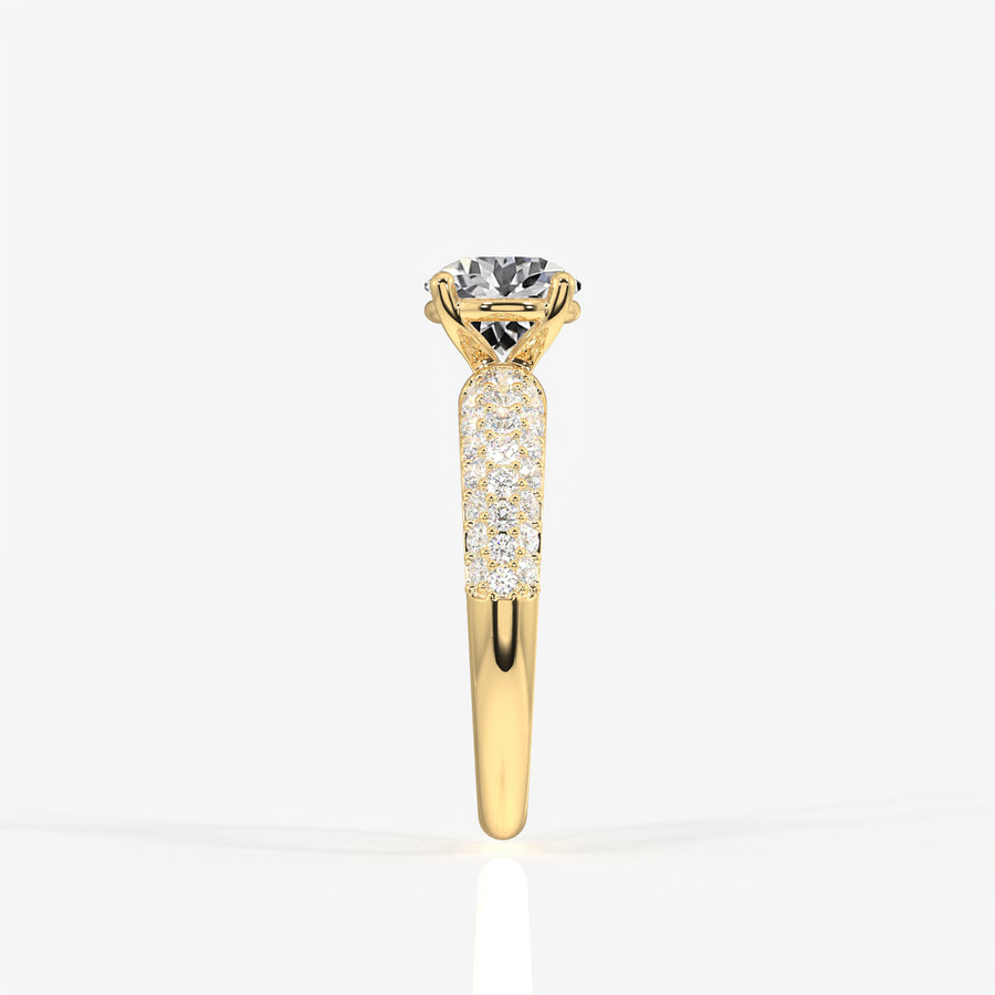 Portuguese Cut Lab Grown Diamond Three Layer Pave 14K Gold Ring