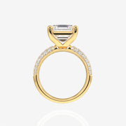Asscher Cut Lab Grown Diamond Three Layer Pave 14K Gold Ring