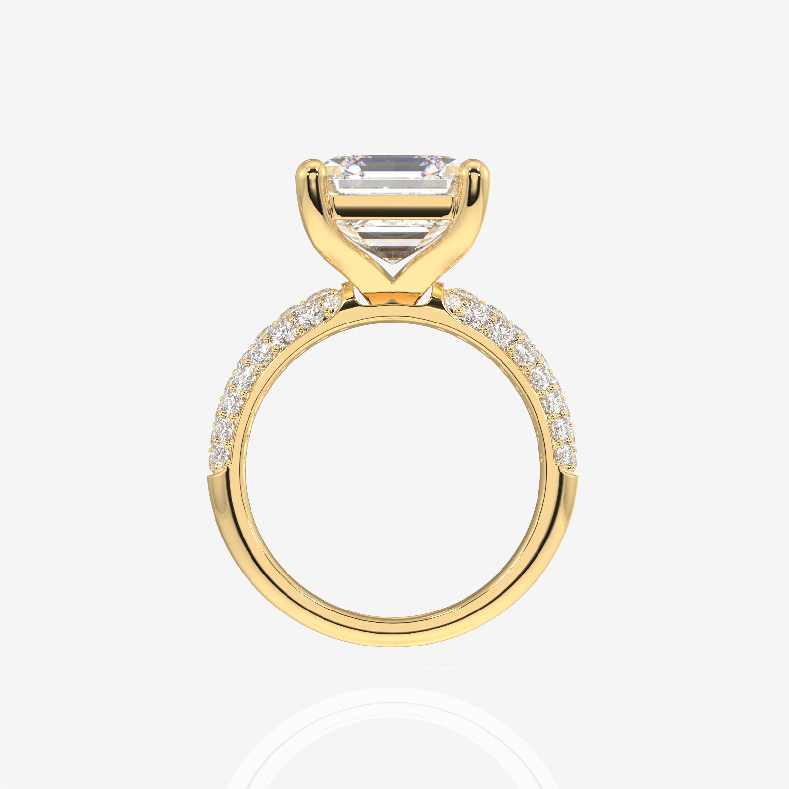 Asscher Cut Lab Grown Diamond Three Layer Pave 14K Gold Ring