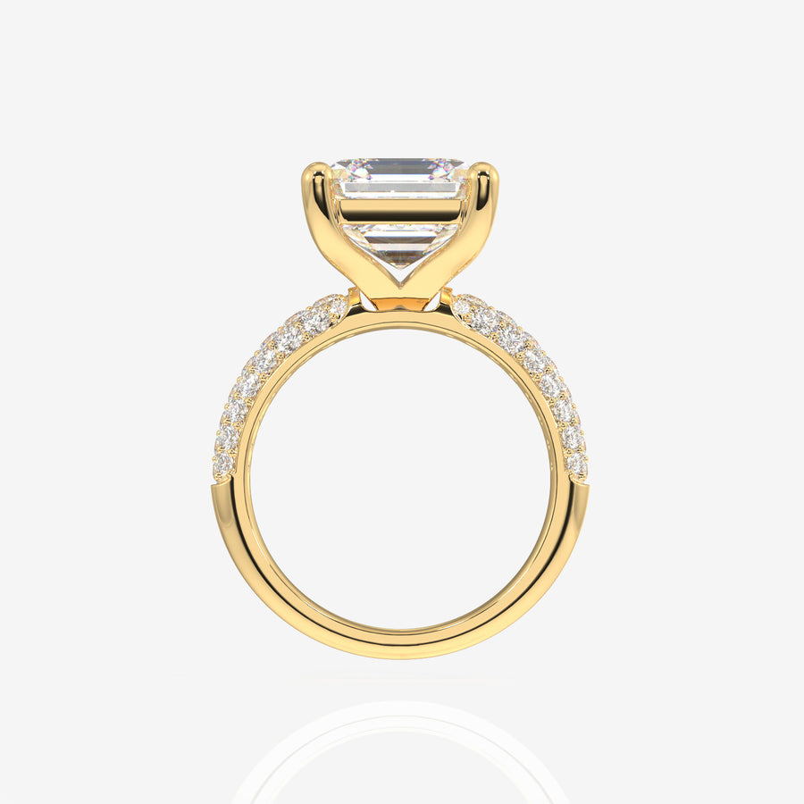 Asscher Cut Lab Grown Diamond Three Layer Pave 14K Gold Ring