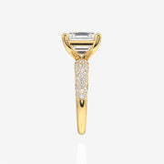 Asscher Cut Lab Grown Diamond Three Layer Pave 14K Gold Ring
