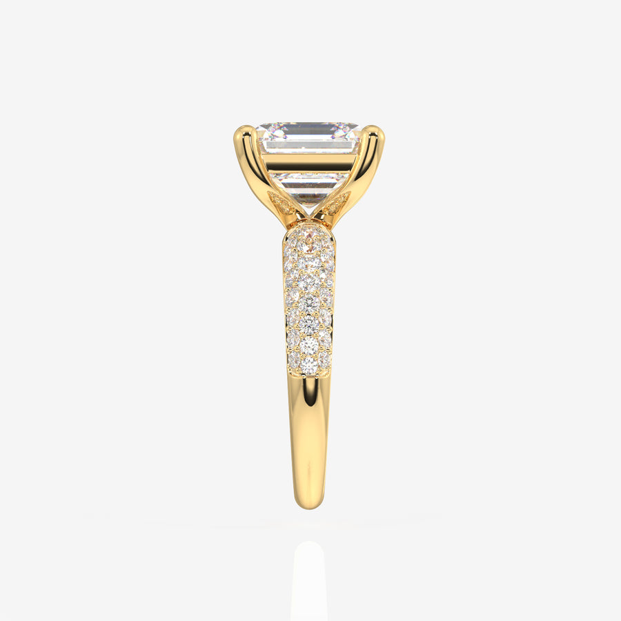 Asscher Cut Lab Grown Diamond Three Layer Pave 14K Gold Ring
