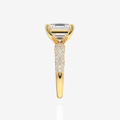 Asscher Cut Moissanite Diamond Three Layer Pave Sterling Silver Ring