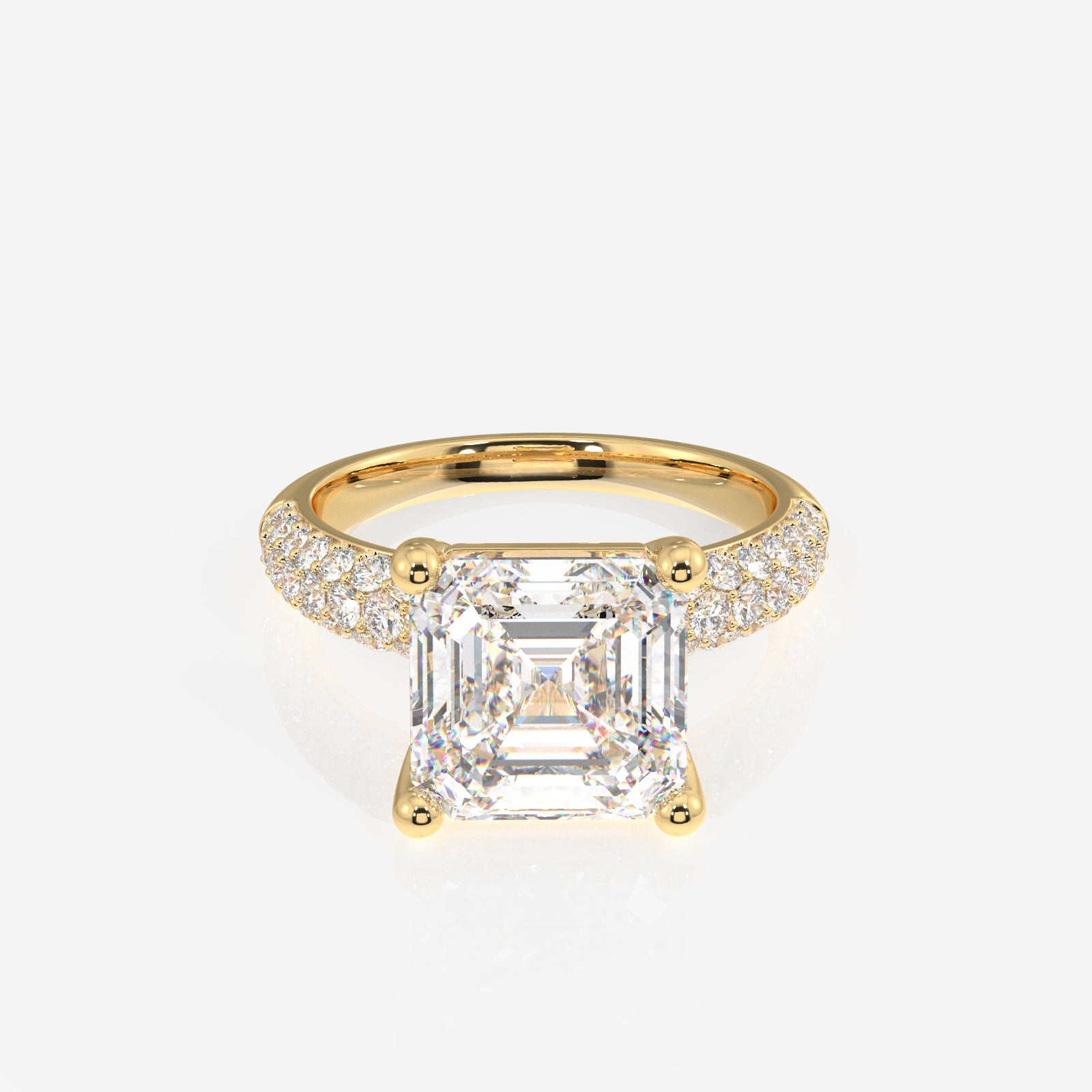 Asscher Cut Lab Grown Diamond Three Layer Pave 14K Gold Ring