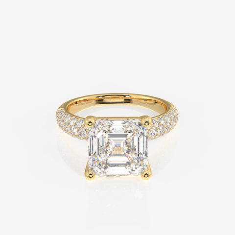 Asscher Cut Lab Grown Diamond Three Layer Pave 14K Gold Ring