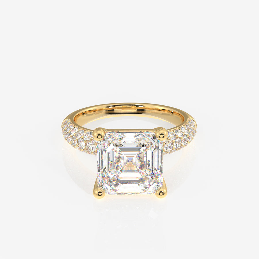 Asscher Cut Lab Grown Diamond Three Layer Pave 14K Gold Ring