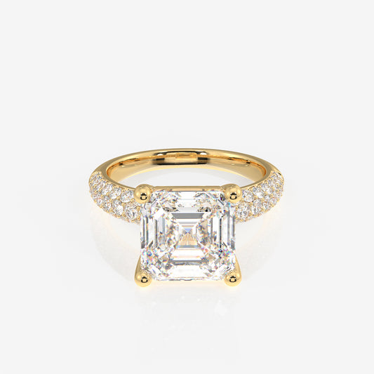 Asscher Cut Moissanite Diamond Three Layer Pave Sterling Silver Ring