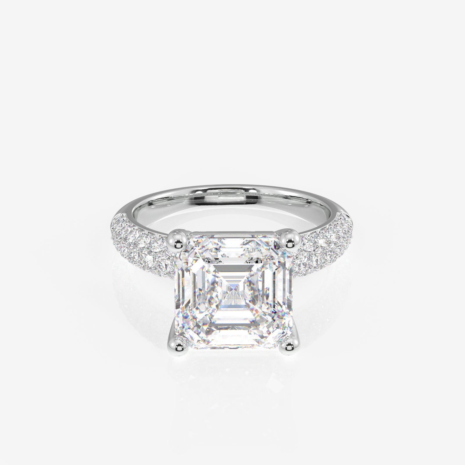 Asscher Cut Lab Grown Diamond Three Layer Pave 14K Gold Ring