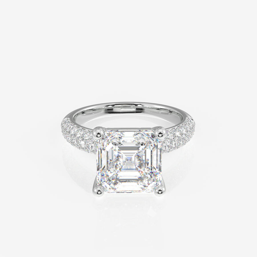 Asscher Cut Lab Grown Diamond Three Layer Pave 14K Gold Ring