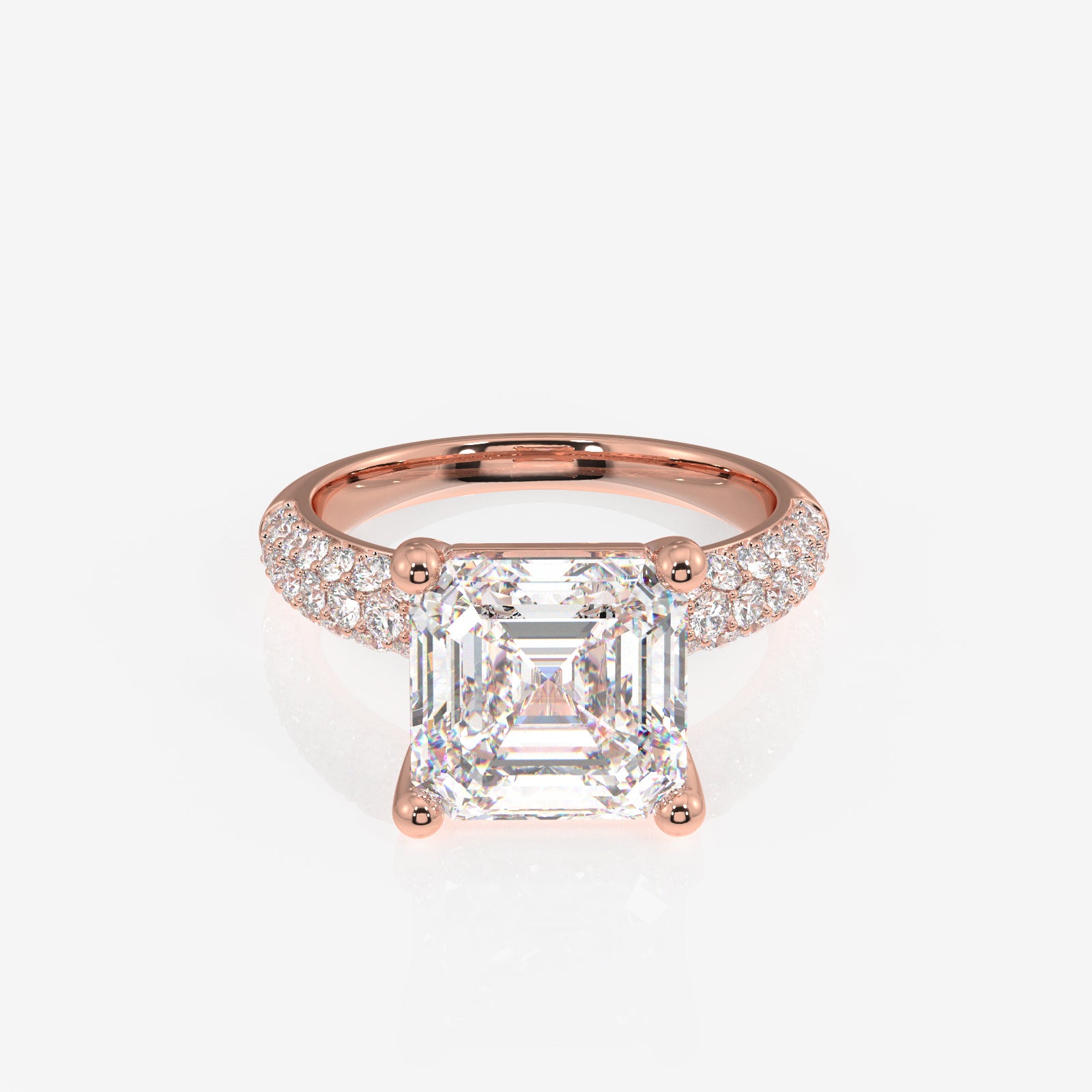 Asscher Cut Lab Grown Diamond Three Layer Pave 14K Gold Ring