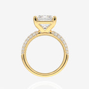 Emerald Cut Lab Grown Diamond Three Layer Pave 18K Gold Ring