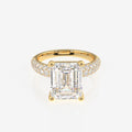 Emerald Cut Lab Grown Diamond Three Layer Pave 18K Gold Ring