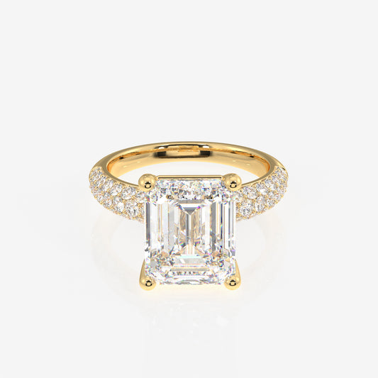 Emerald Cut Moissanite Diamond Three Layer Pave Sterling Silver Ring