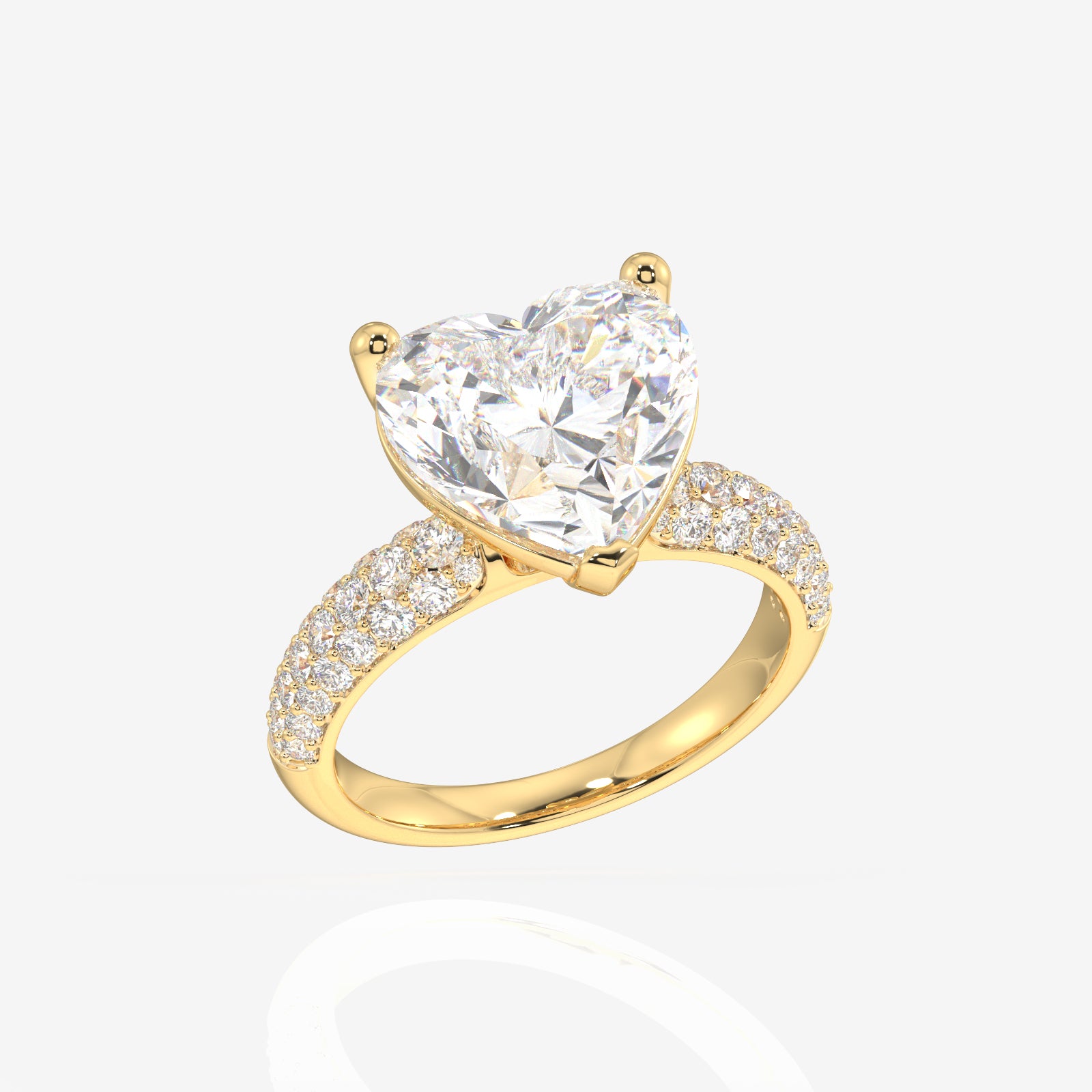 Heart Cut Lab Grown Diamond Three Layer Pave 14K Gold Ring