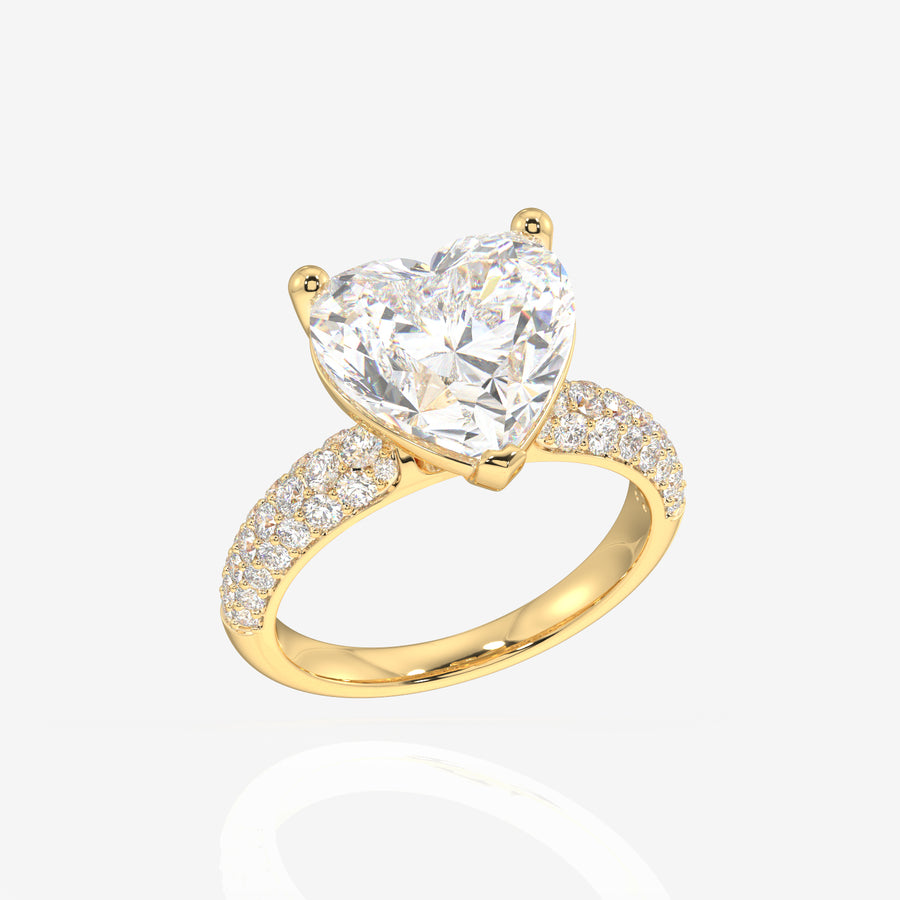 Heart Cut Lab Grown Diamond Three Layer Pave 14K Gold Ring