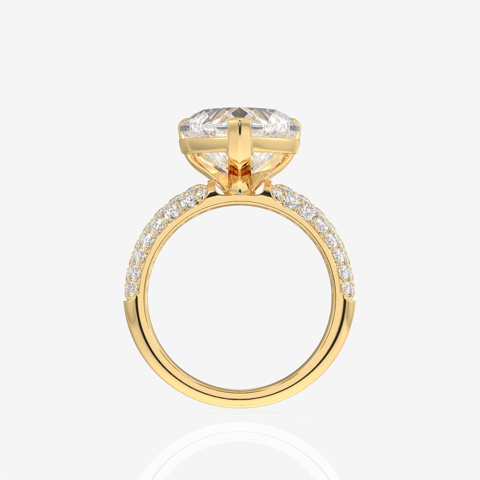 Heart Cut Lab Grown Diamond Three Layer Pave 14K Gold Ring