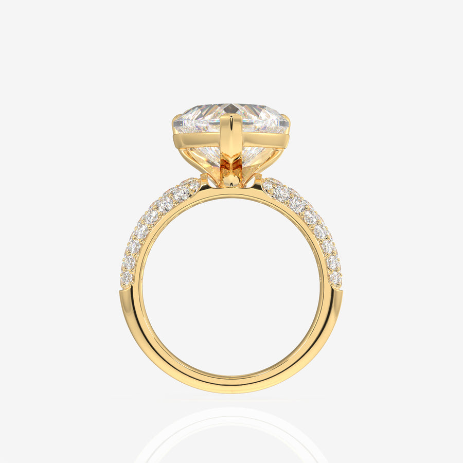 Heart Cut Lab Grown Diamond Three Layer Pave 14K Gold Ring