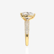 Heart Cut Lab Grown Diamond Three Layer Pave 14K Gold Ring