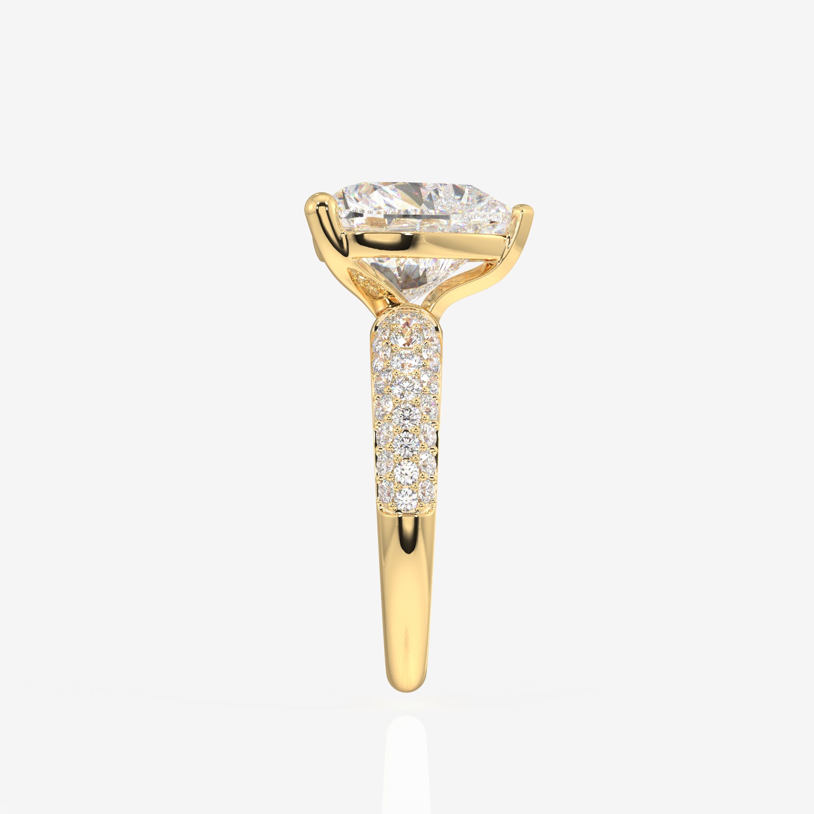 Heart Cut Lab Grown Diamond Three Layer Pave 14K Gold Ring
