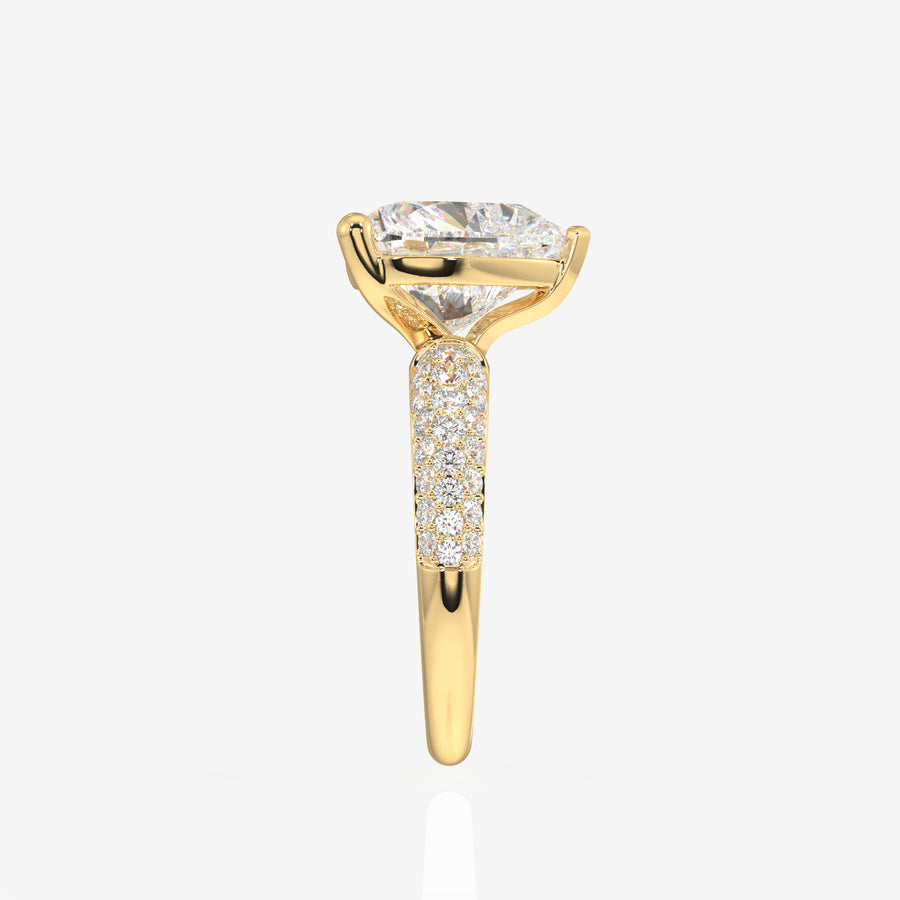 Heart Cut Lab Grown Diamond Three Layer Pave 14K Gold Ring