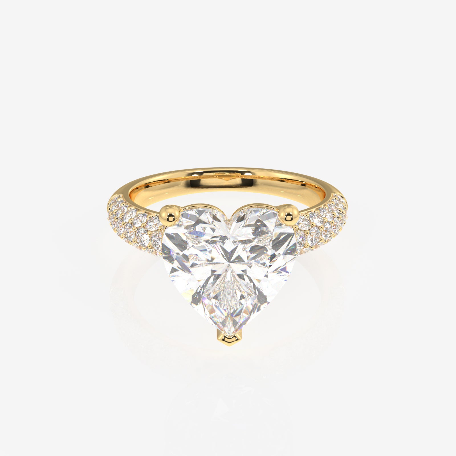 Heart Cut Lab Grown Diamond Three Layer Pave 14K Gold Ring