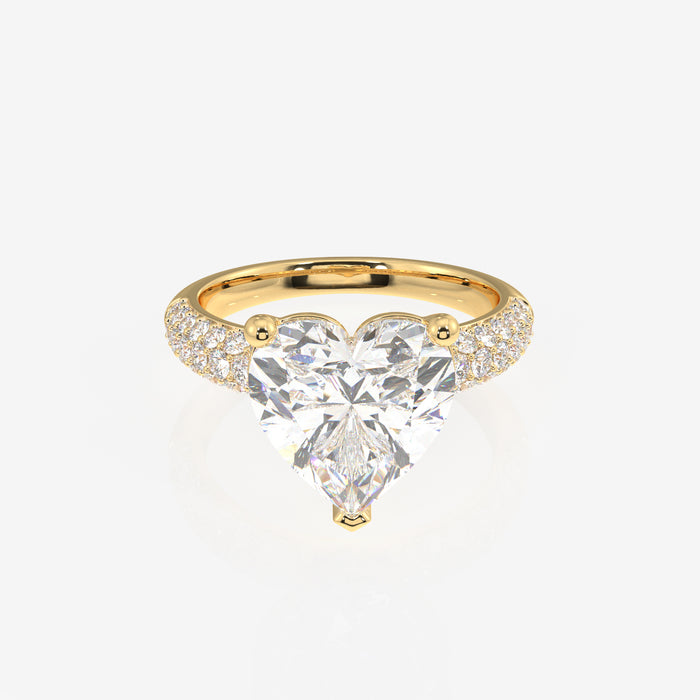 Heart Cut Moissanite Diamond Three Layer Pave 18K Gold Ring