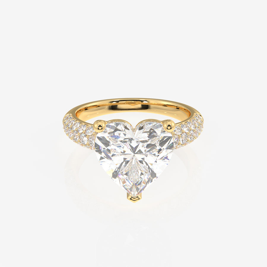 Heart Cut Lab Grown Diamond Three Layer Pave 14K Gold Ring