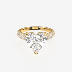 Heart Cut Moissanite Diamond Three Layer Pave Sterling Silver Ring