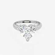 Heart Cut Lab Grown Diamond Three Layer Pave 14K Gold Ring