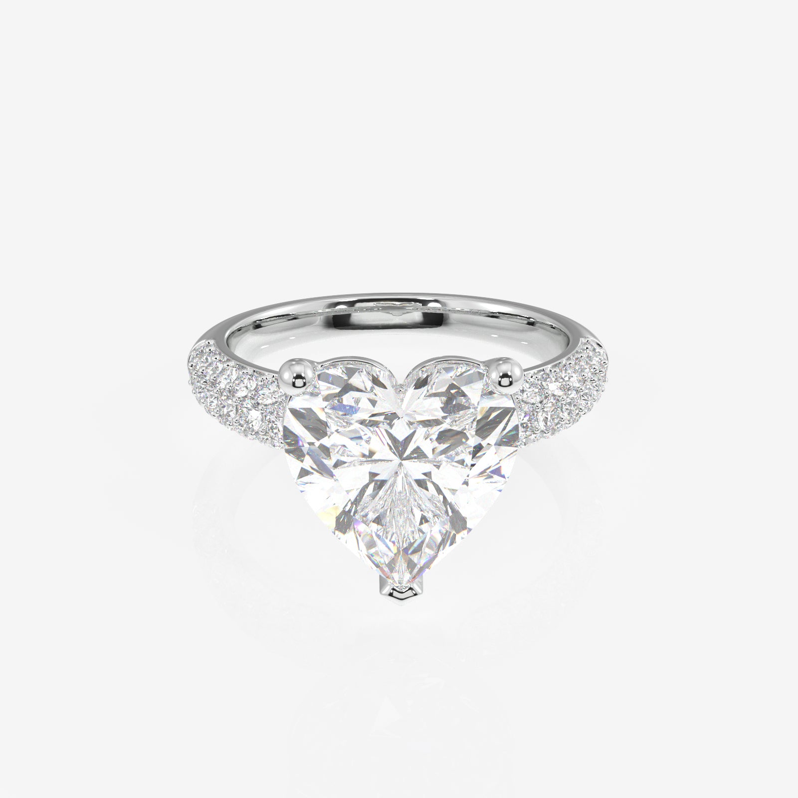 Heart Cut Lab Grown Diamond Three Layer Pave 14K Gold Ring