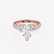 Heart Cut Lab Grown Diamond Three Layer Pave 14K Gold Ring