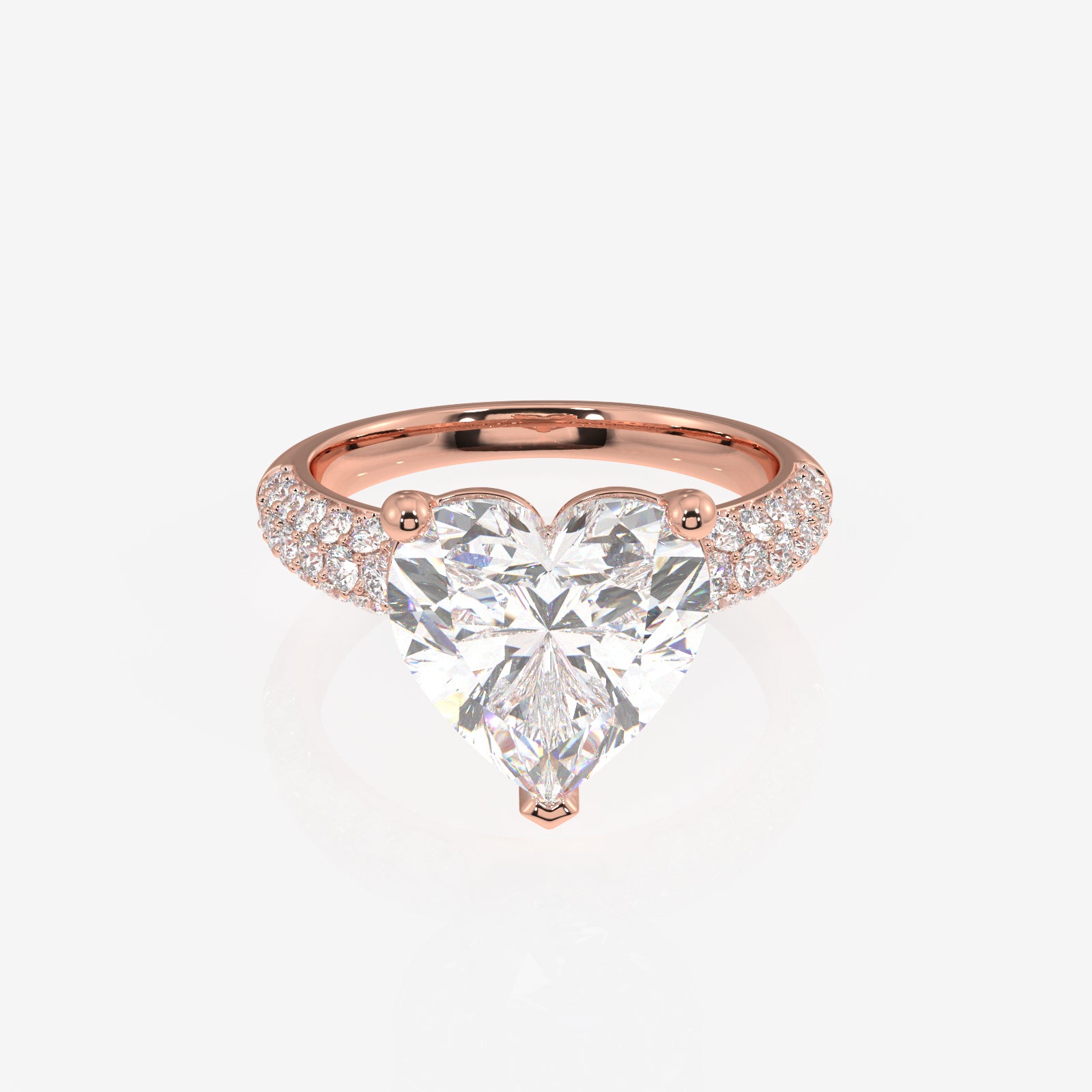 Heart Cut Lab Grown Diamond Three Layer Pave 14K Gold Ring