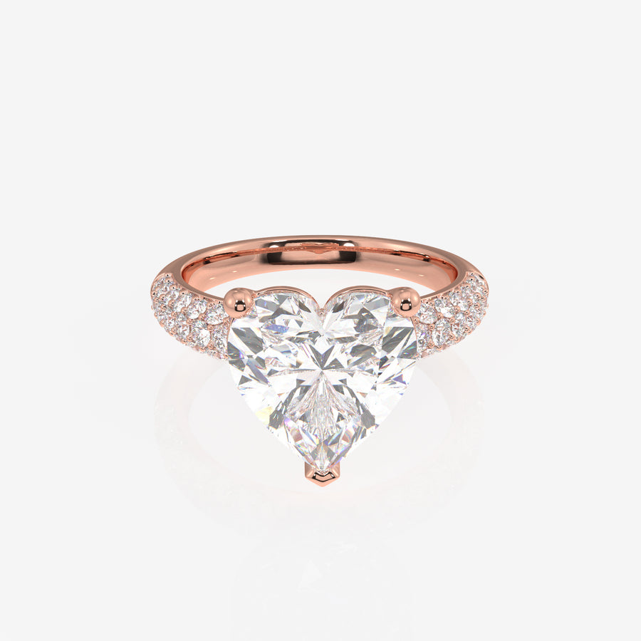 Heart Cut Lab Grown Diamond Three Layer Pave 14K Gold Ring