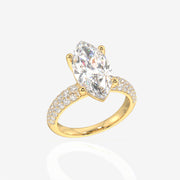 Marquise Cut Moissanite Diamond Three Layer Pave 18K Gold Ring