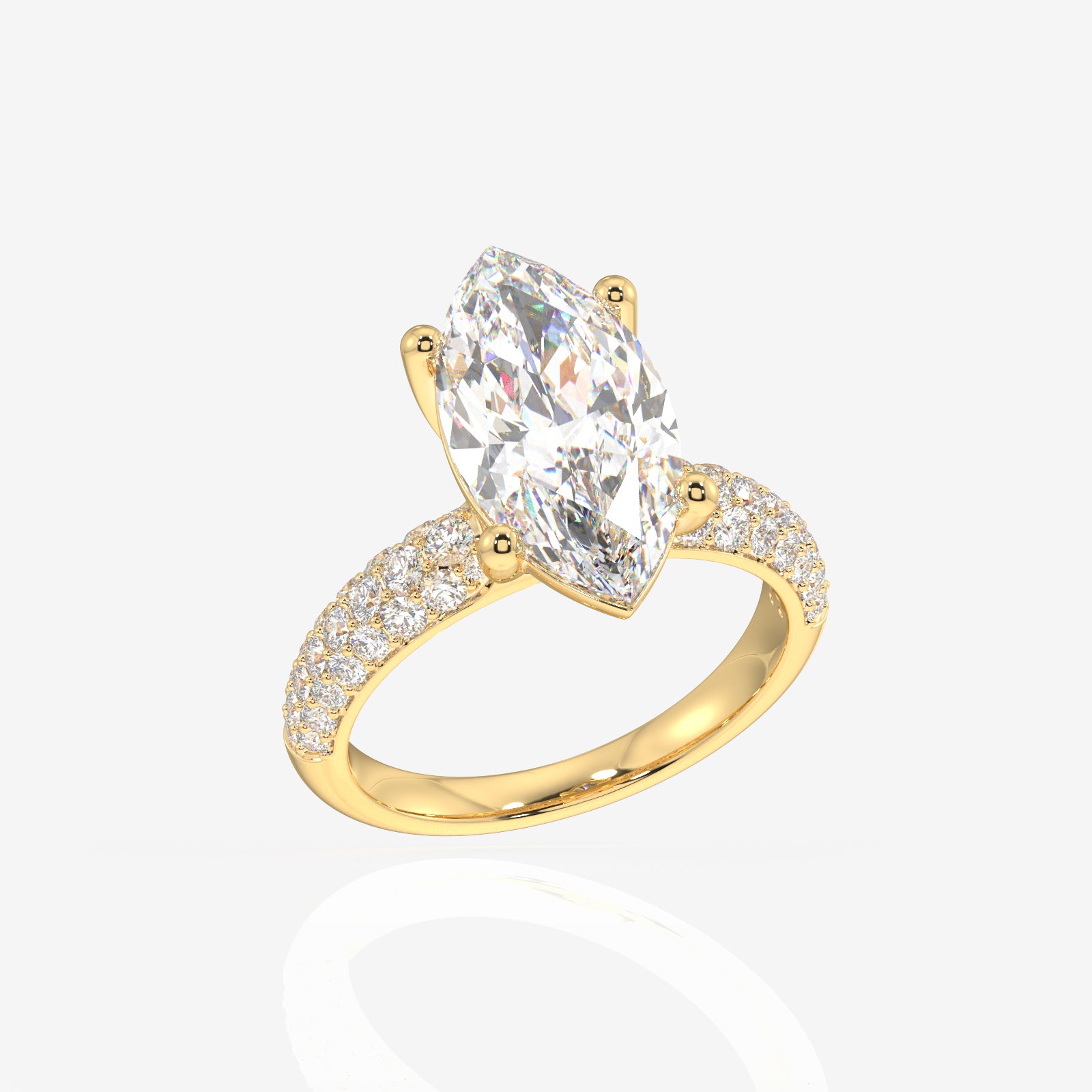 Marquise Cut Moissanite Diamond Three Layer Pave 18K Gold Ring