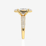 Marquise Cut Moissanite Diamond Three Layer Pave 18K Gold Ring