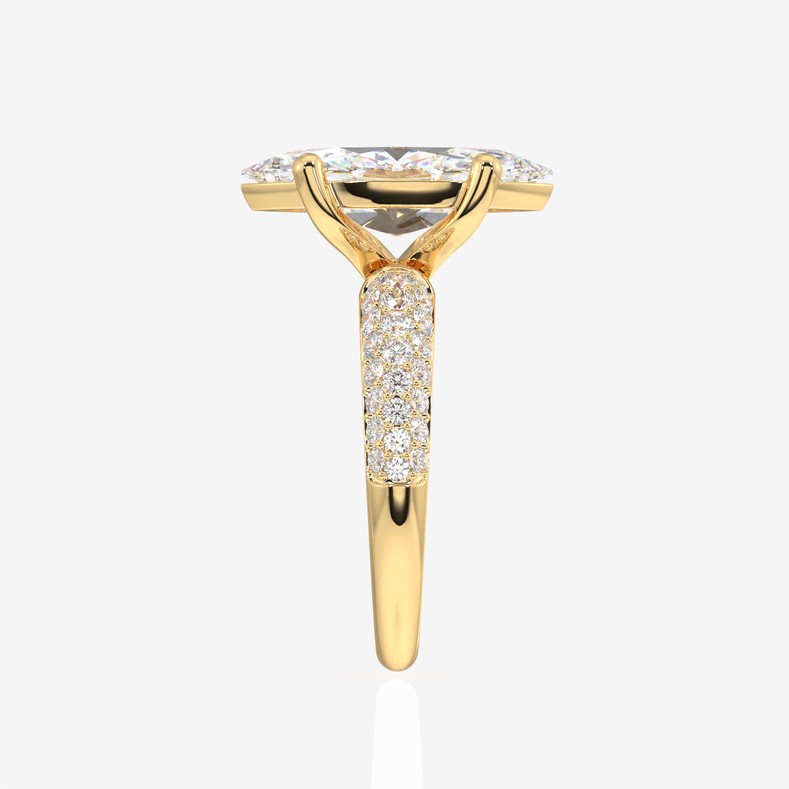 Marquise Cut Moissanite Diamond Three Layer Pave 18K Gold Ring