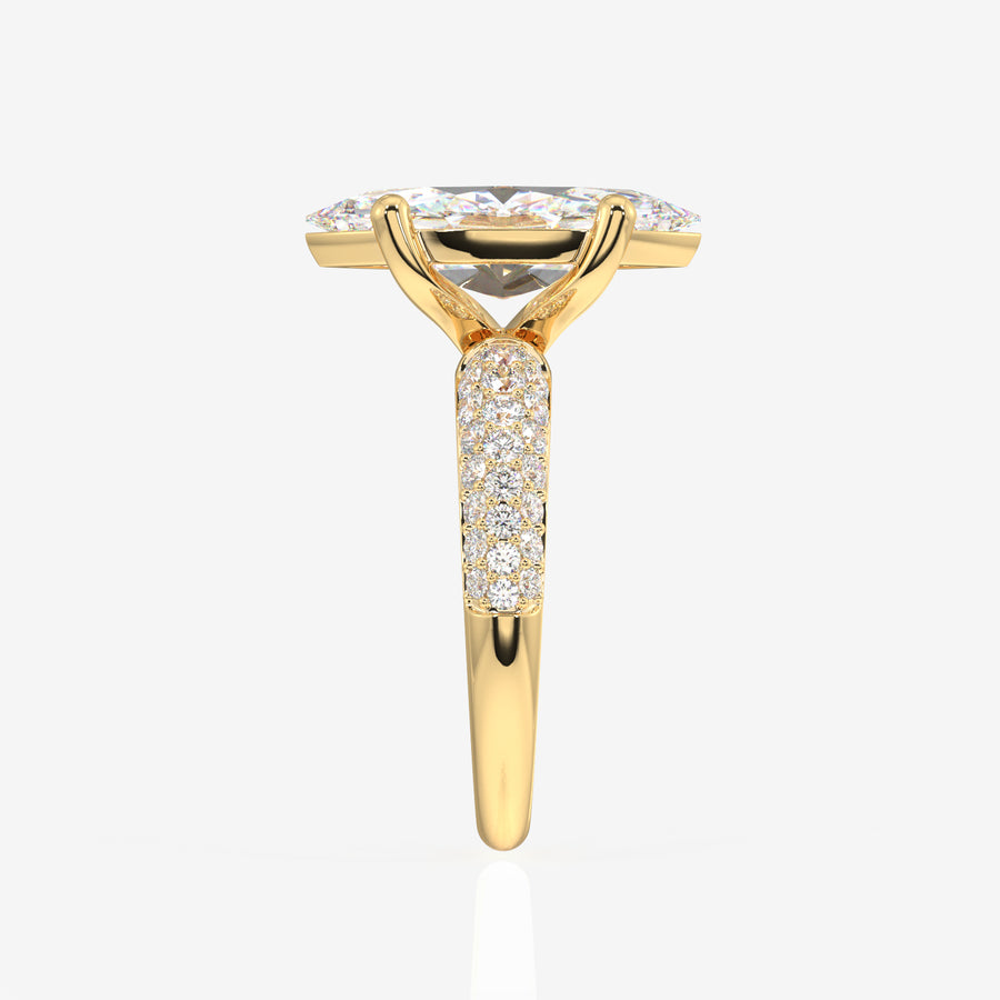 Marquise Cut Moissanite Diamond Three Layer Pave 18K Gold Ring