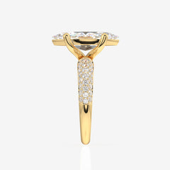 Marquise Cut Moissanite Diamond Three Layer Pave Sterling Silver Ring