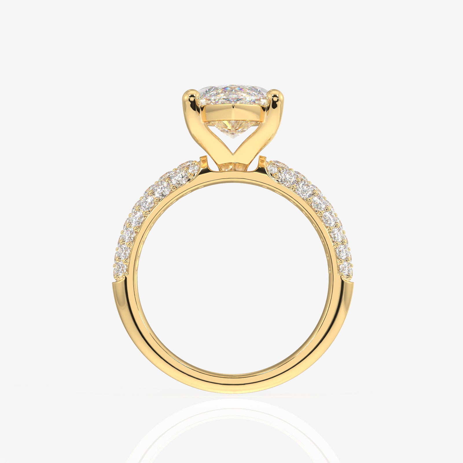 Marquise Cut Moissanite Diamond Three Layer Pave 18K Gold Ring